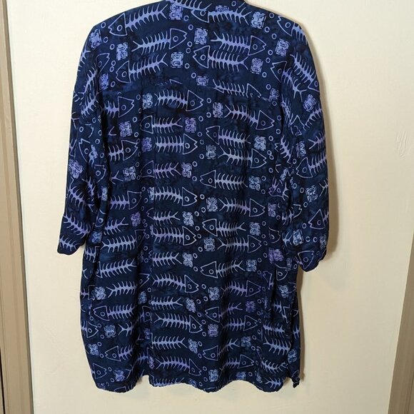 Mad Gringo Island Camp Shirt Fishbone Rayon Wood Button Batik Retro 3X - Picture 6 of 7